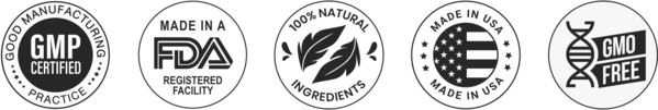 Mounja Burn Drops official formula, made in USA, 100% natural, gmo-free, and cgmp-certified logos.